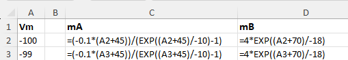 Excel formulae for mA and mB